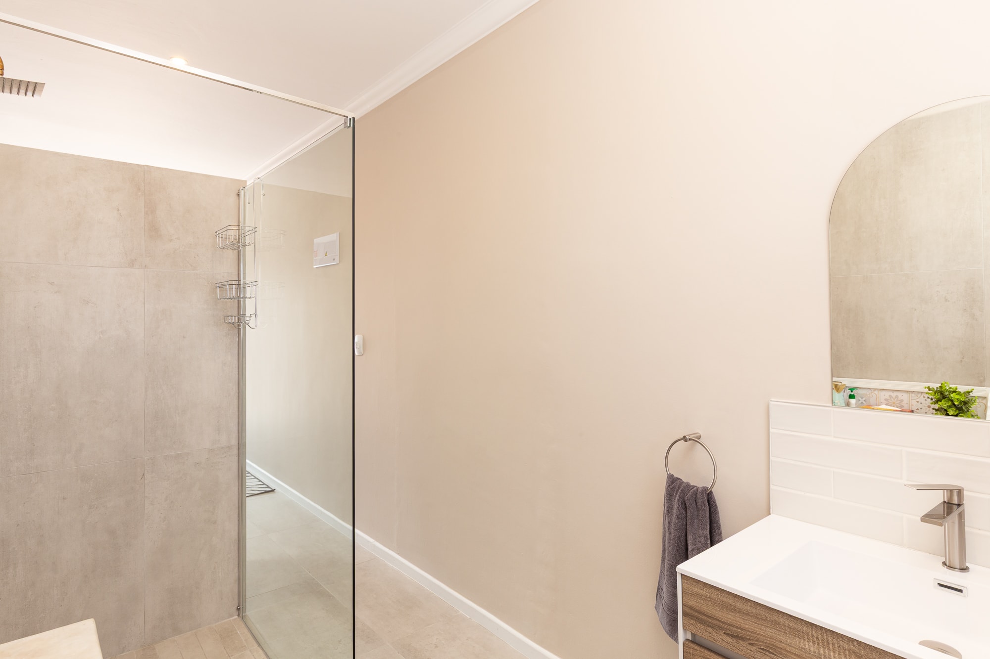 Modern bathroom with glass shower enclosure