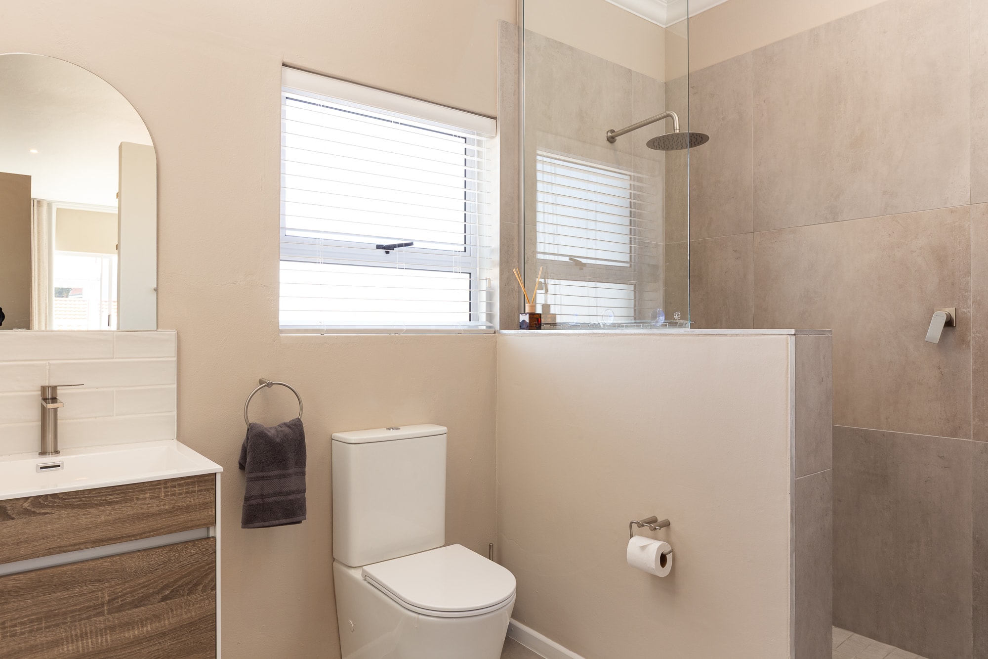 Modern bathroom with shower and toilet